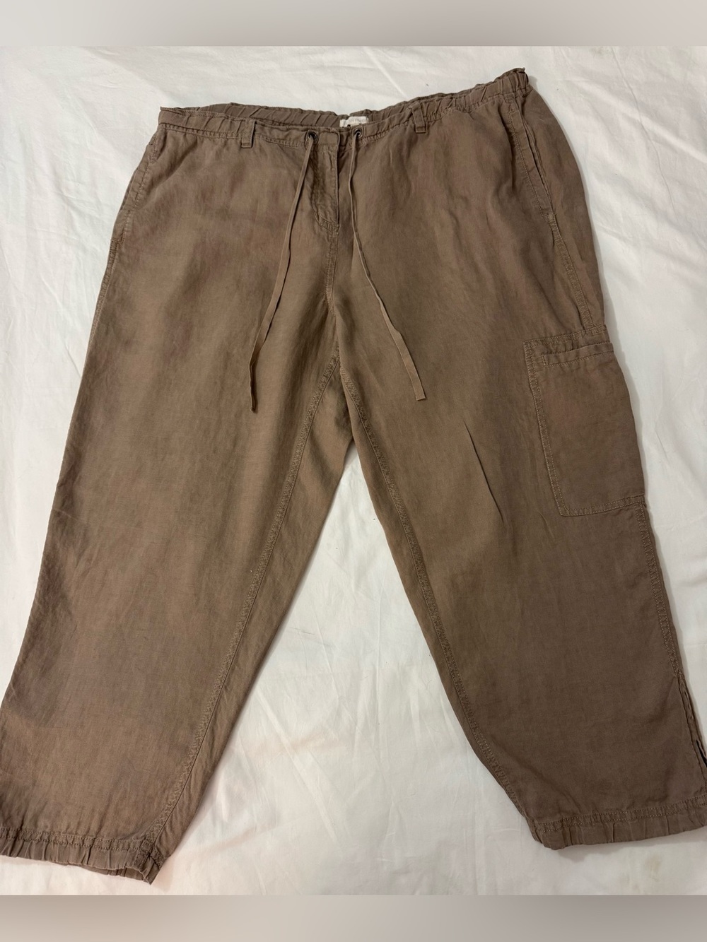 Eileen Fisher 100% Organic Linen Crop Pants Pockets Drawstring Women's Size XL